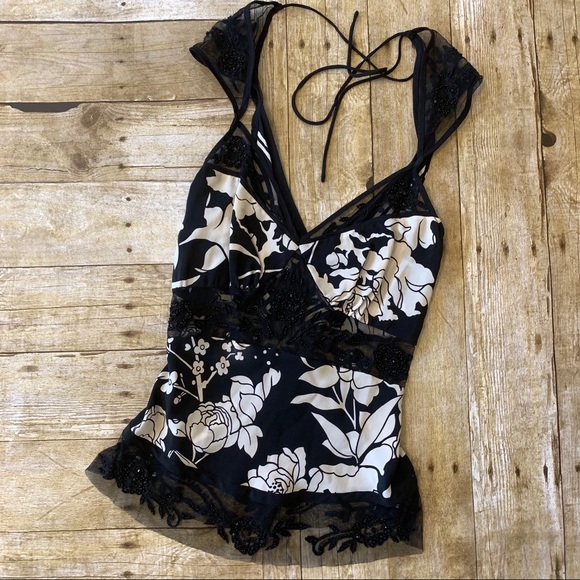 Leyendecker silk black & white beaded blouse Sz 0 - Picture 1 of 5